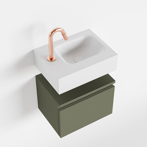 MONDIAZ ANDOR Toiletmeubel - 40x30x30cm - 1 kraangat - 1 lades - army mat - wasbak rechts - Solid surface - Wit SW474047