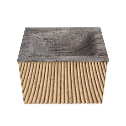 MONDIAZ KURVE-DLUX Meuble de salle de bains 60cm couleur Oak avec 1 tiroir et 0 porte. Lavabo CLOUD Central sans trou de robinet Oza. SW1432607