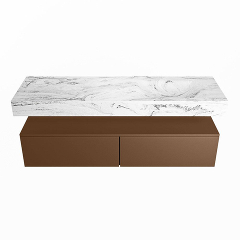 Mondiaz ALAN-DLUX Ensemble de meuble - 150cm - meuble Rust mat - 2 tiroirs - Lavabo Cloud Glace suspendu - vasque Droite - 0 trous de robinet SW805760