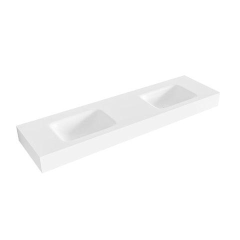 Mondiaz GRUNNE wastafel - 150x41x12cm - dubbele wasbak - zonder kraangat - talc (wit) SW424403