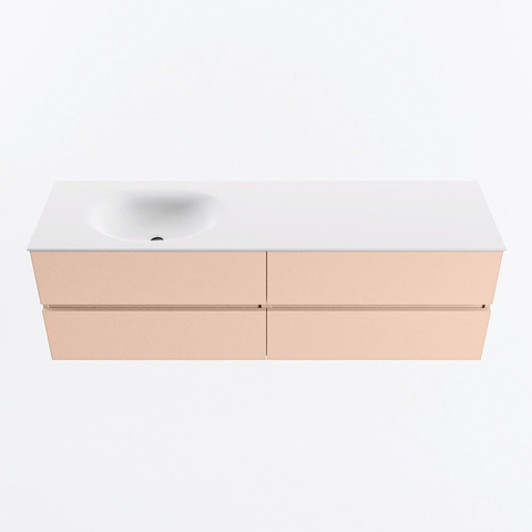 MONDIAZ Vica Ensemble meuble de salle de bains - 160cm - meuble bas rosee - 4 tiroirs - lavabo moon gauche - 1 trou de robinet - version haute 60cm - talc SW1080412