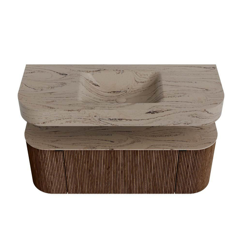 MONDIAZ THOR-DLUX 120cm badmeubel ronding links + rechts kleur Walnut met 1 lade en 2 deuren. Vrijhangende wastafel CLOUD Midden 1 kraangat kleur Arena. SW1463413
