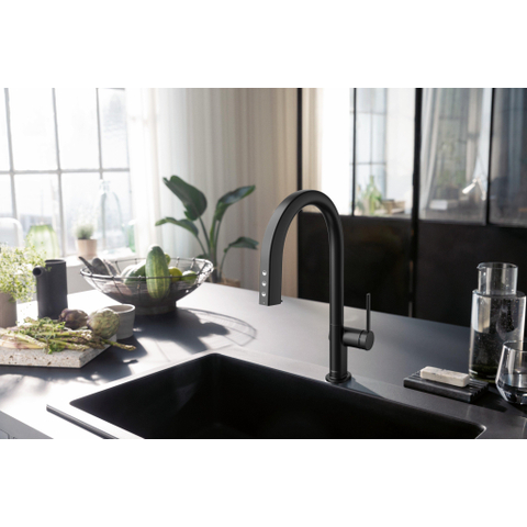 Hansgrohe Aqittura M91 SodaSystem 210, uittrekbare uitloop 1jetsBox, starter set mat zwart SW1567463