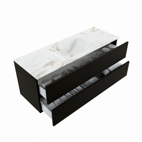 MONDIAZ VICA-DLUX Ensemble meuble de salle de bains - 130cm - meuble bas Urban - 2 tiroirs - lavabo encastré Cloud au milieu - 1 trou de robinet - version haute 60cm - Frappe SW1088658