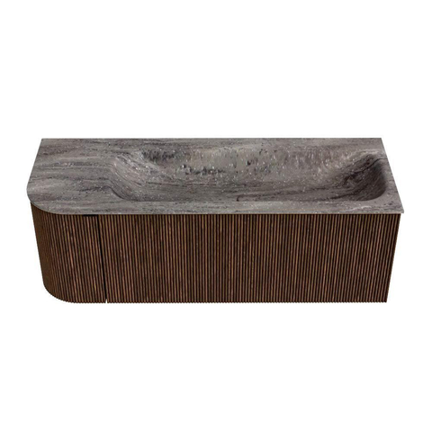 MONDIAZ KURVE-DLUX Meuble de salle de bains 125cm arrondi Gauche couleur Walnut avec 1 tiroir et 1 porte. Lavabo BIG MEDIUM Droit 1 trou de robinet Oza. SW1432454