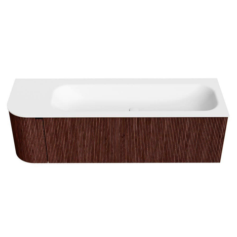 Mondiaz KURVE Badkamermeubelset - 145x46x40cm - 1 lade - 1 deur - wastafel solid surface - rechts - zonder kraangat - Ruby SW1415299