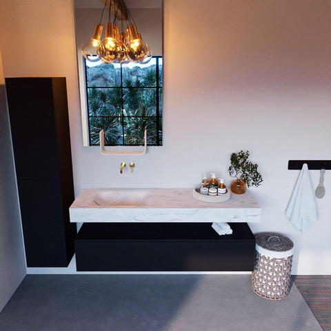 Mondiaz ALAN-DLUX Ensemble de meuble - 150cm - meuble Urban mat - 1 tiroir - Lavabo Cloud Opalo suspendu - vasque Gauche - 0 trous de robinet SW806390