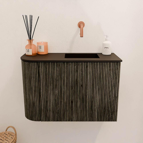 Mondiaz JOYA 61.6cm meuble de salle de bains - arrondi gauche couleur Shadow - Vasque FAYE position Droite Sans trou de robinet couleur Urban SW1421509