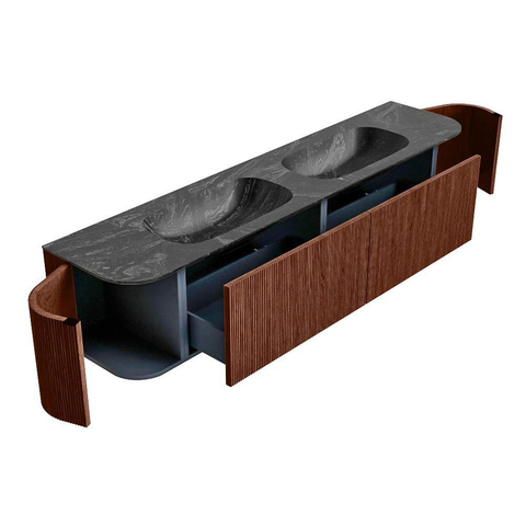 Mondiaz KURVE-DLUX Ensemble de meubles de salle de bains - 200x46x40cm - 2 tiroirs - 2 portes - lavabo solid surface - double - sans trou de robinet - Ruby SW1416079
