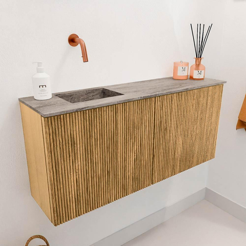 Mondiaz JOYA-DLUX 90cm toiletmeubel - kleur Oak - Wastafel FAYE positie Links Zonder kraangat kleur Oza. SW1424092