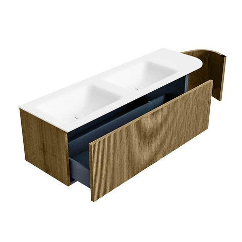 Mondiaz KURVE Ensemble de meuble de salle de bains - 145x46x40cm - 1 tiroir - 1 porte - vasque solid surface - double / gauche - 2 trous de robinet - Dusk SW1414814