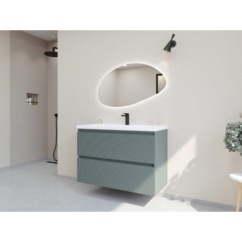 H&R Badmeubelen Infinity XXL 3D Badkamermeubelset - 100 cm - 1 keramische wasbak djazz wit - 1 kraangat - 2 lades - mat petrol SW863478