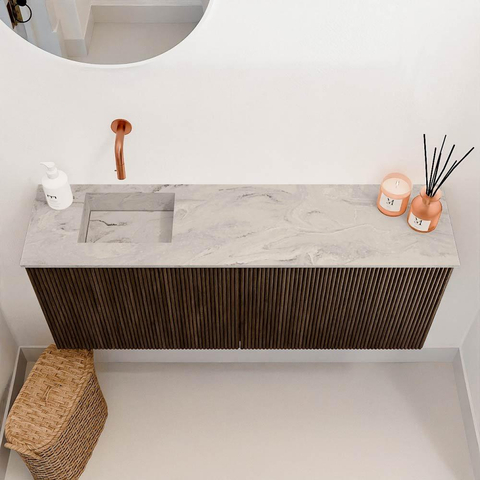 Mondiaz JOYA-DLUX 100cm meuble de toilette - couleur Walnut - Vasque FAYE position Gauche Sans trou de robinet couleur Glace. SW1422401