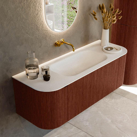 Mondiaz KURVE Ensemble de meuble de salle de bains - 130x46x40cm - 1 tiroir - 2 portes - lavabo solid surface - milieu - sans trou de robinet - Ruby SW1416118
