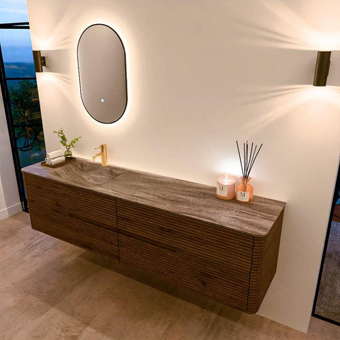 Mondiaz CIRO-DLUX Badkamermeubelset - 190x45x50cm - Solid surface wastafel Oza - 1 wasbak Links - 1 kraangat - 4 lades - Dusk SW1533311