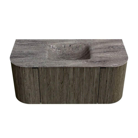 MONDIAZ KURVE-DLUX Meuble de salle de bains 100cm arrondi Gauche + Droite couleur Shadow avec 1 tiroir et 2 portes. Lavabo GRUNNE Central sans trou de robinet Oza. SW1432495