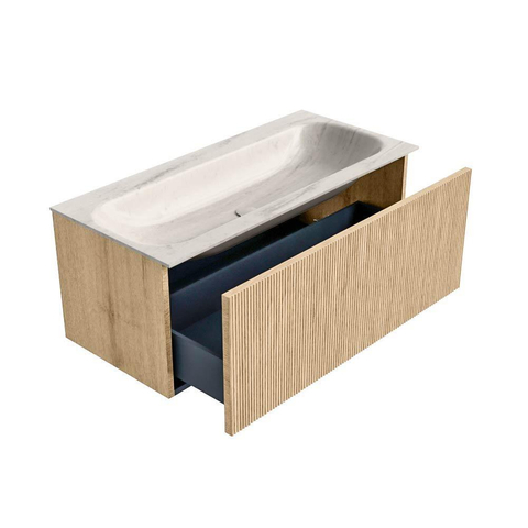 MONDIAZ KURVE-DLUX Meuble de salle de bains 100cm couleur Oak avec 1 tiroir et 0 portes. Lavabo BIG MEDIUM Central 1 trou de robinet Meli. SW1431607
