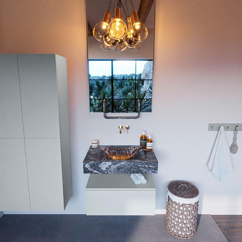 Mondiaz ALAN-DLUX Ensemble de meuble - 70cm - meuble Clay mat - 1 tiroir - Lavabo Cloud Lava suspendu - vasque Centre - 0 trous de robinet SW808743
