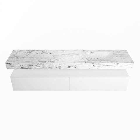 Mondiaz ALAN-DLUX Ensemble de meuble - 200cm - meuble Talc mat - 2 tiroirs - Lavabo Cloud Glace suspendu - vasque Droite - 1 trou de robinet SW805921
