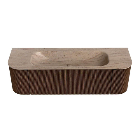 MONDIAZ KURVE-DLUX Meuble de salle de bains 150cm arrondi Gauche + Droite couleur Walnut avec 1 tiroir et 2 portes. Lavabo BIG MEDIUM Central sans trou de robinet Saba. SW1433173