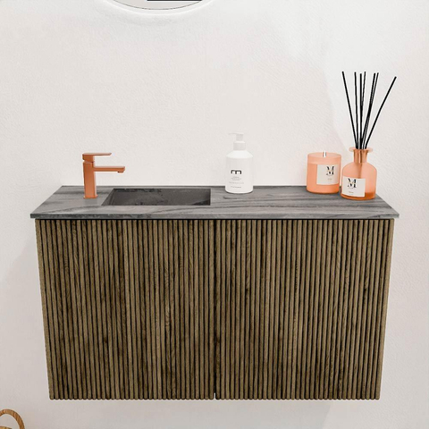 Mondiaz JOYA-DLUX 70cm toiletmeubel - kleur Dusk - Wastafel FAYE positie Links 1 kraangat kleur Sombra. SW1426132