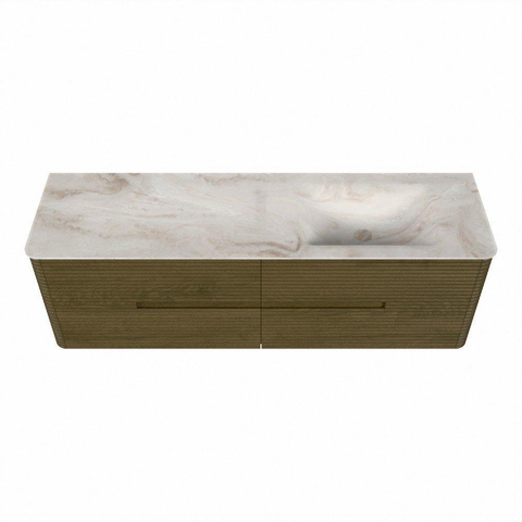 Mondiaz CIRO-DLUX Badkamermeubelset - 160x45x50cm - Solid surface wastafel Frappe - 1 wasbak Rechts - 1 kraangat - 4 lades - Dusk SW1532838