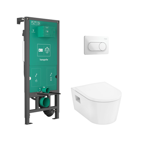 Hansgrohe EluPura Original S Ensemble de toilettes - toilette - abattant de toilette - réservoir encastré - plaque de déclenchement - blanc SW1406570