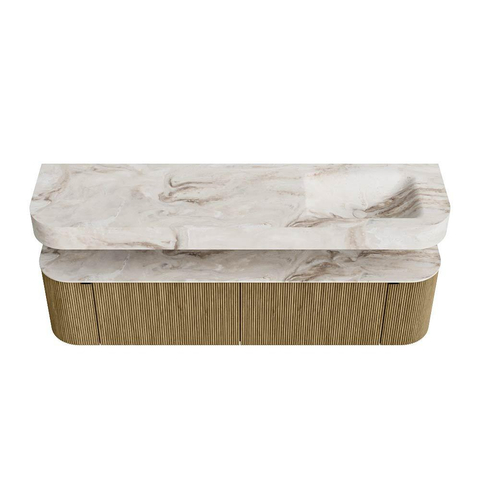 MONDIAZ THOR-DLUX Meuble de salle de bains - 180cm - arrondi gauche + droite - couleur Dusk - 2 tiroirs - 2 portes - Vasque suspendue CLOUD droite 1 trou de robinet - couleur Frappe SW1465972
