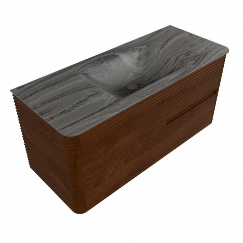 Mondiaz CIRO-DLUX Badkamermeubelset - 110x45x50cm - Solid surface wastafel Sombra - 1 wasbak Midden - zonder kraangaten - 2 lades - Ruby SW1531939