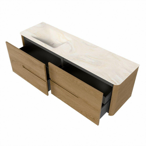Mondiaz CIRO-DLUX Badkamermeubelset - 160x45x50cm - Solid surface wastafel Ostra - 1 wasbak Links - zonder kraangaten - 4 lades - Oak SW1530946