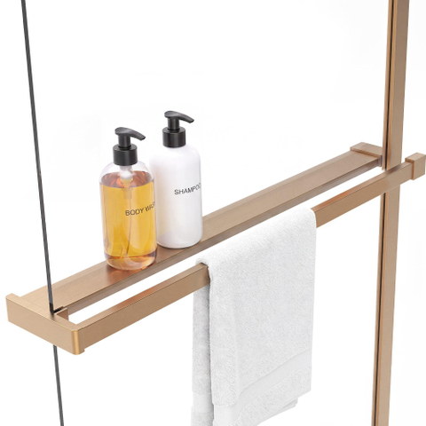 Fortifura Galeria handdoekrek voor inloopdouche - wandmontage / klemt op het glas - 140cm - inkortbaar - geborsteld koper SW1579869
