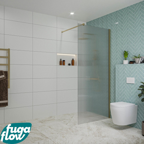 FugaFlow Eccelente Vetro inloopdouche badkamer - 90x200cm - ribbelglas - wandarm - geborsteld messing - SW1125140