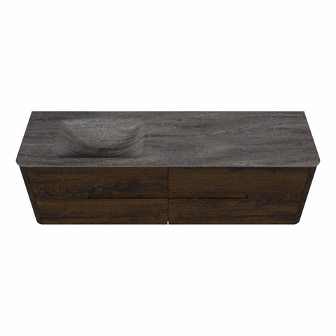 Mondiaz CIRO-DLUX Badkamermeubelset - 160x45x50cm - Solid surface wastafel Oza - 1 wasbak Links - 1 kraangat - 4 lades - Walnut SW1530642