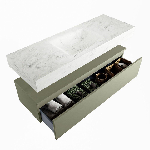 MONDIAZ ALAN - DLUX Badkamermeubelset - 130cm - onderkast - Army - 1 lade - vrijhangende wastafel - wasbak midden - 0 kraangaten - Opalo SW806711