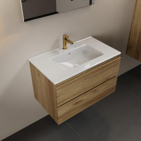 Mondiaz AIVY Ensemble de meuble - 80x45x50cm - 1 trou de robinet - 1 vasque talc céramique - Centre - 2 tiroirs - sans miroir - Melamine Chai SW892379