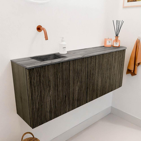 Mondiaz JOYA-DLUX 111.6cm toiletmeubel - ronding rechts kleur Shadow - Wastafel FAYE positie Links Zonder kraangat kleur Sombra. SW1425233