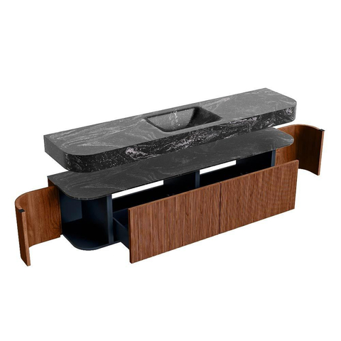 MONDIAZ THOR-DLUX 190cm meuble de salle de bains arrondi gauche + droite couleur Ruby avec 2 tiroirs et 2 portes. Vasque suspendue CLOUD Milieu 1 trou de robinet couleur Lava. SW1466503