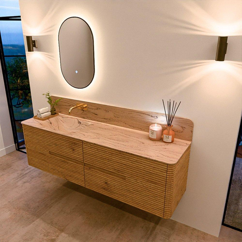 Mondiaz CIRO-DLUX Badkamermeubelset - 170x45x50cm - Solid surface wastafel Arena - 1 wasbak Links - zonder kraangaten - 4 lades - Oak SW1531356