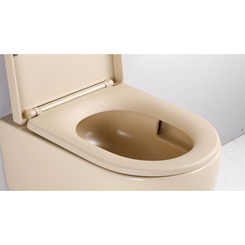 QeramiQ Dely Swirl hangtoilet – spoelrandloos – diepte 53 cm – met slim softclose zitting – mat beige SW1026263
