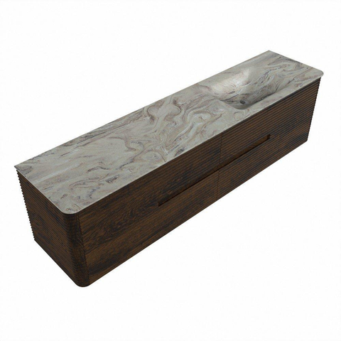 Mondiaz CIRO-DLUX Ensemble de meubles de salle de bains - 190x45x50cm - lavabo solid surface Glace - 1 vasque à droite - 1 trou de robinet - 4 tiroirs - Noyer SW1530277