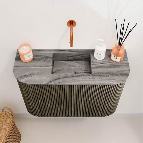 Mondiaz JOYA-DLUX 63.2cm toiletmeubel - ronding links en rechts kleur Shadow - Wastafel FAYE positie Midden Zonder kraangat kleur Sombra. SW1425244