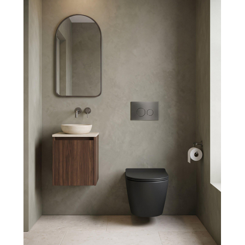 QeramiQ Dely Toiletset - 36.3x51.7cm - Geberit UP720 inbouwreservoir - rimless - diepspoel - zitting - softclose - bedieningsplaat gunmetal - ronde knoppen - mat zwart SW1428340
