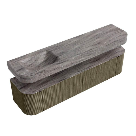 MONDIAZ THOR-DLUX Meuble de salle de bains 190cm arrondi gauche + droite couleur Shadow avec 2 tiroirs et 2 portes. Vasque suspendue CLOUD Gauche 1 trou de robinet couleur Oza. SW1466640