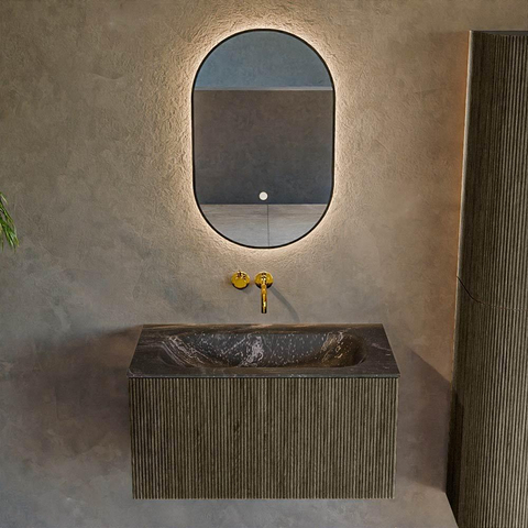 Mondiaz KURVE-DLUX Ensemble de meubles de salle de bains - 80x46x40cm - 1 tiroir - lavabo solid surface - centré - sans trou de robinet - Shadow SW1414628