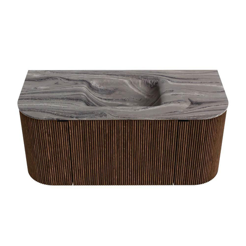 MONDIAZ KURVE-DLUX meuble de salle de bains 100cm arrondi Gauche + Droite couleur Walnut avec 1 tiroir et 2 portes. Lavabo GRUNNE Central 1 trou de robinet Sombra. SW1433627