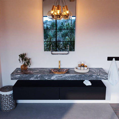 Mondiaz ALAN-DLUX Ensemble de meuble - 200cm - meuble Urban mat - 2 tiroirs - Lavabo Cloud Lava suspendu - vasque Centre - 1 trou de robinet SW808122