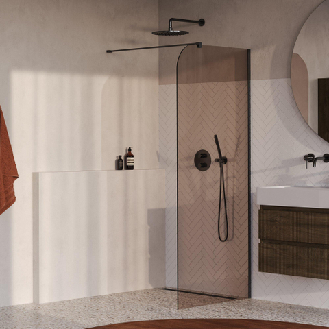 BRAUER Orion Paroi de douche à l’italienne - 90x200cm - verre bronze - revêtement en verre - PVD - Gunmetal brossé SW1476021
