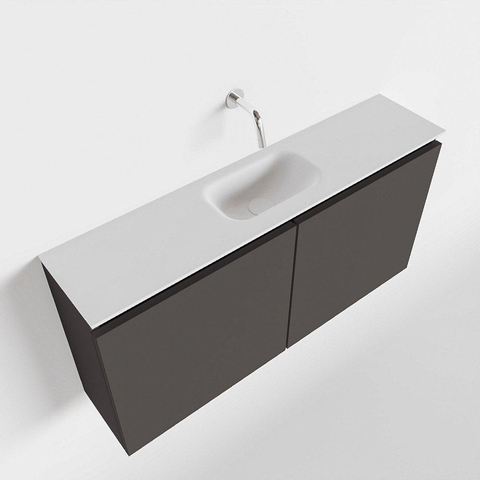 MONDIAZ TURE Toiletmeubel 100x23x50cm met 0 kraangaten 2 deuren dark grey mat Wastafel Eden midden Solid Surface Wit SW474958
