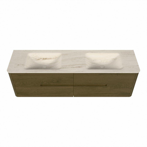 Mondiaz CIRO-DLUX Ensemble meuble de salle de bains - 170x45x50cm - Plan vasque solid surface Meli - 2 vasques double - 2 trous de robinetterie - 4 tiroirs - Dusk SW1533182