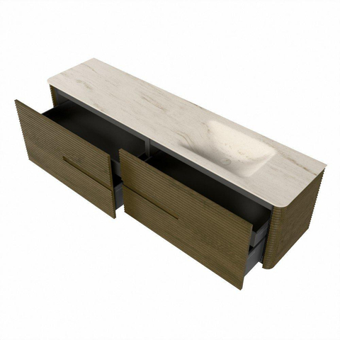 Mondiaz CIRO-DLUX Ensemble de meubles de salle de bains - 190x45x50cm - Plan vasque solid surface Meli - 1 lavabo à droite - sans trous pour robinet - 4 tiroirs - Dusk SW1533188